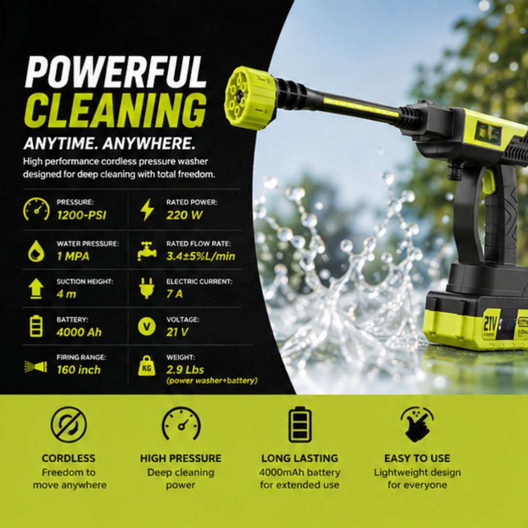 Wireless High-pressure Water Gun Household Cleaning Watering Large Pressure Six-in-one Nozzle Shop Momma Made