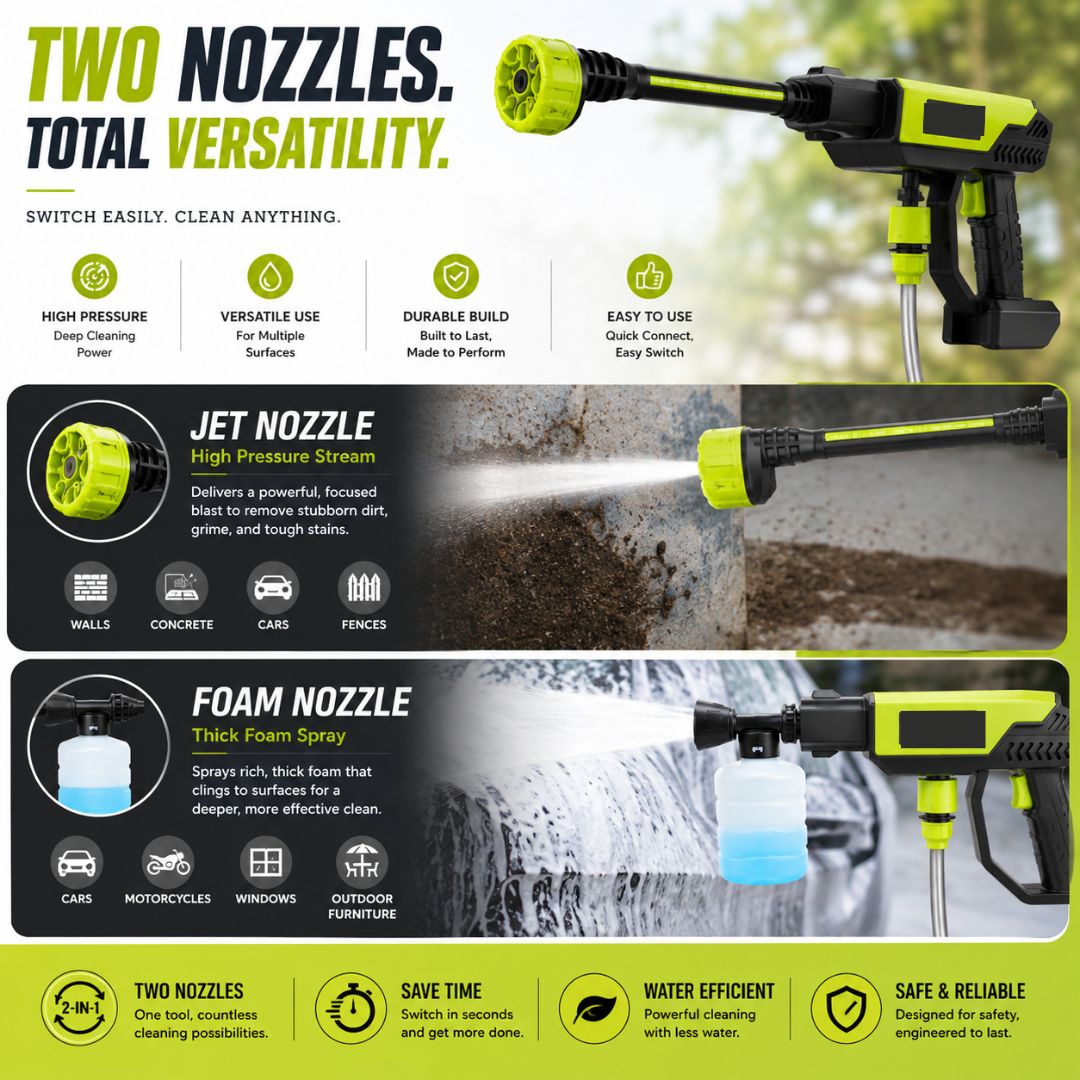 Wireless High-pressure Water Gun Household Cleaning Watering Large Pressure Six-in-one Nozzle Shop Momma Made
